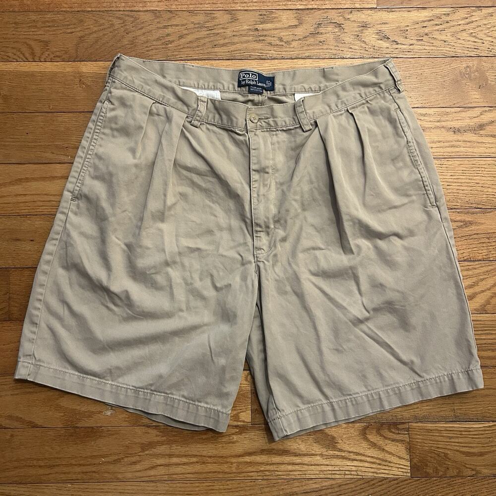 Vintage Polo Ralph Lauren Tyler Khaki Pleated Chino Shorts 8” 38